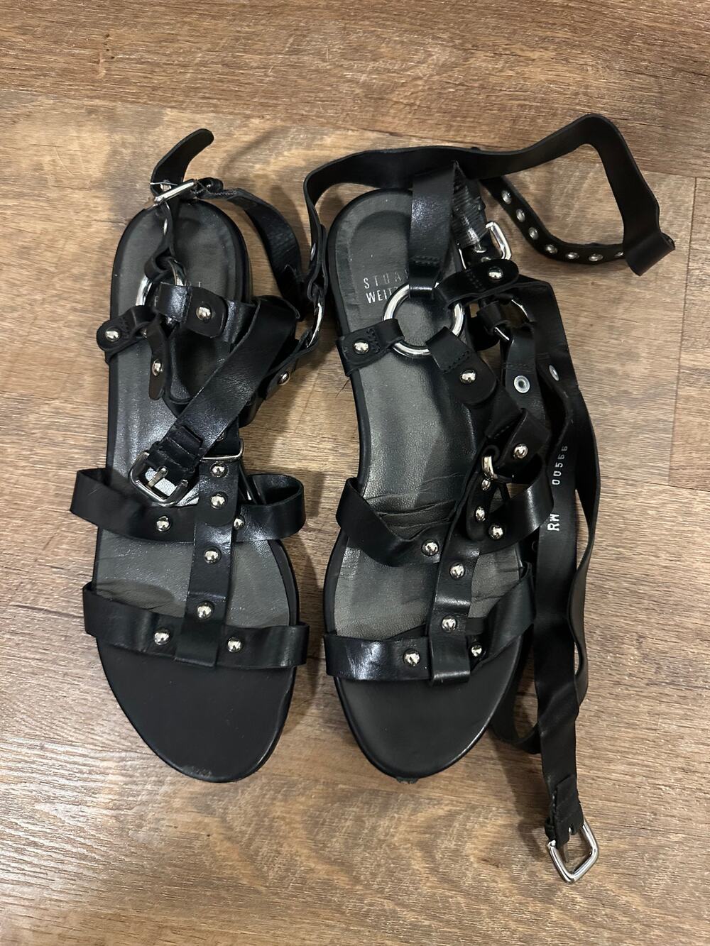 Stuart Weitzman Black Studded Strappy Sandals Size 7.5